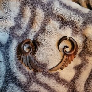 Wooden Wing Spiral Earrings